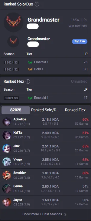 ADC🔥Grandmaster 750LP 58%WR Handleveled💎59Champs 37Skins 31K BE🏆Master Rewards✅Lifetime Ownership Guarantee - Never Taken Back